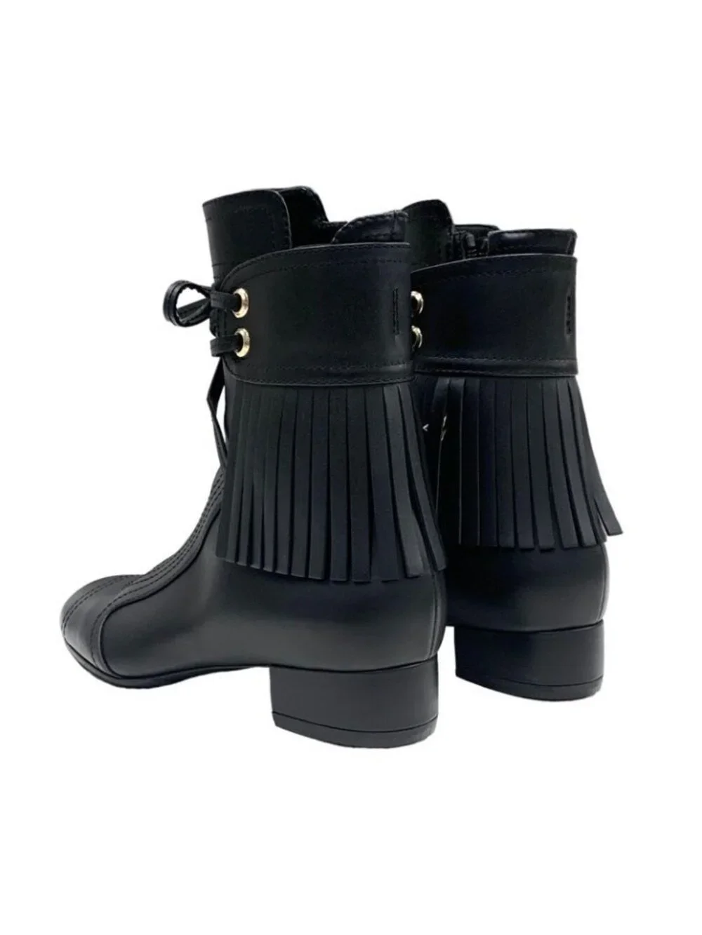 Chanel Boots Short Shoes Leather Black Coco Mark Fringe - Picture 4 of 9